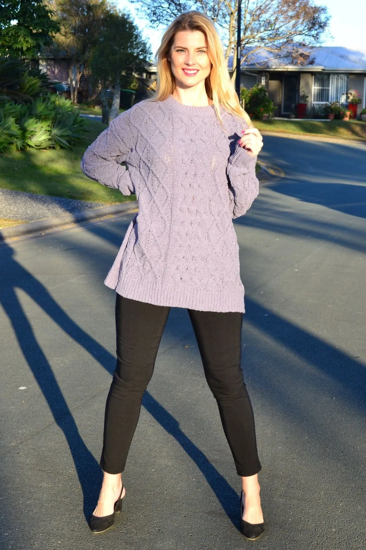 Grape Chain Stitch Knit Tunic Jumper