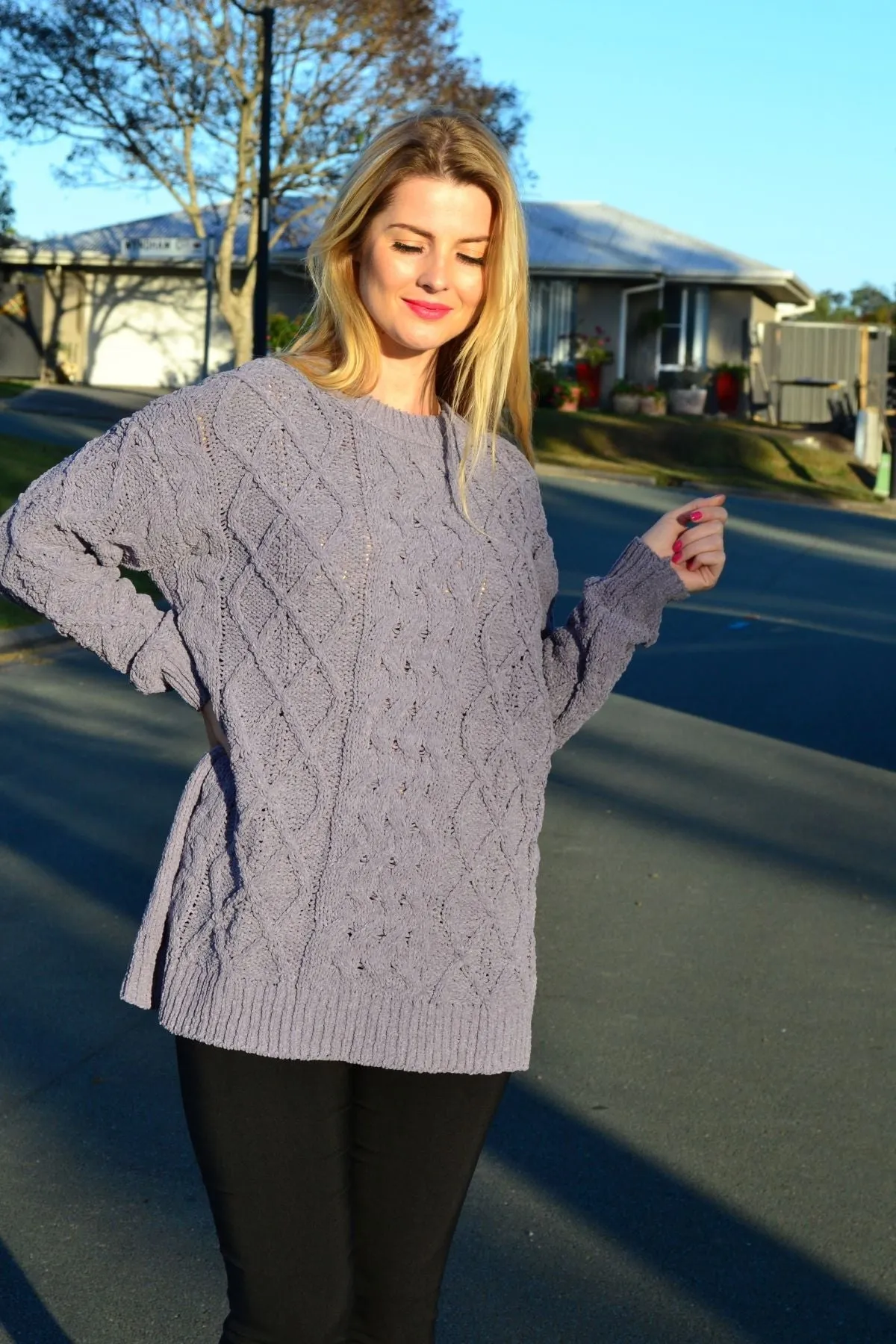 Grape Chain Stitch Knit Tunic Jumper