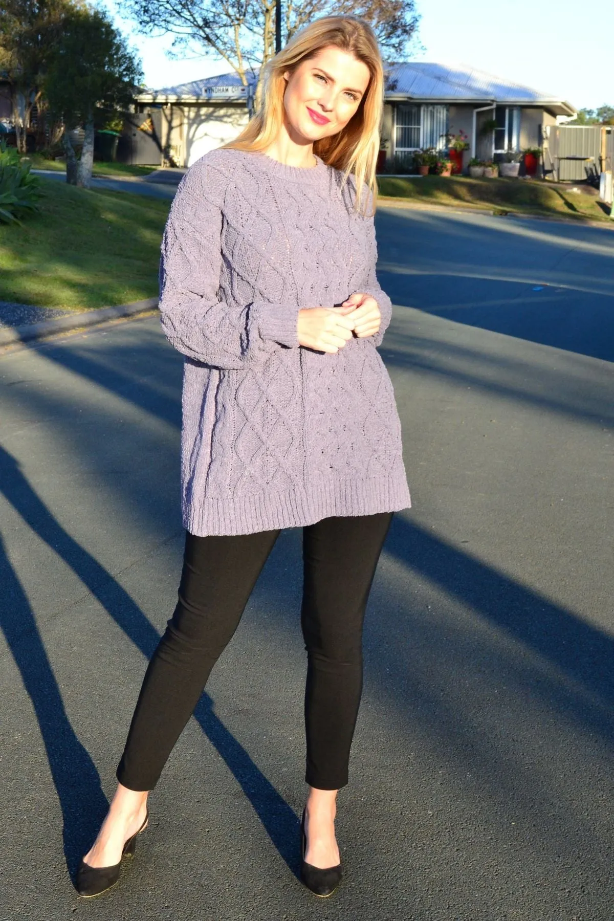 Grape Chain Stitch Knit Tunic Jumper