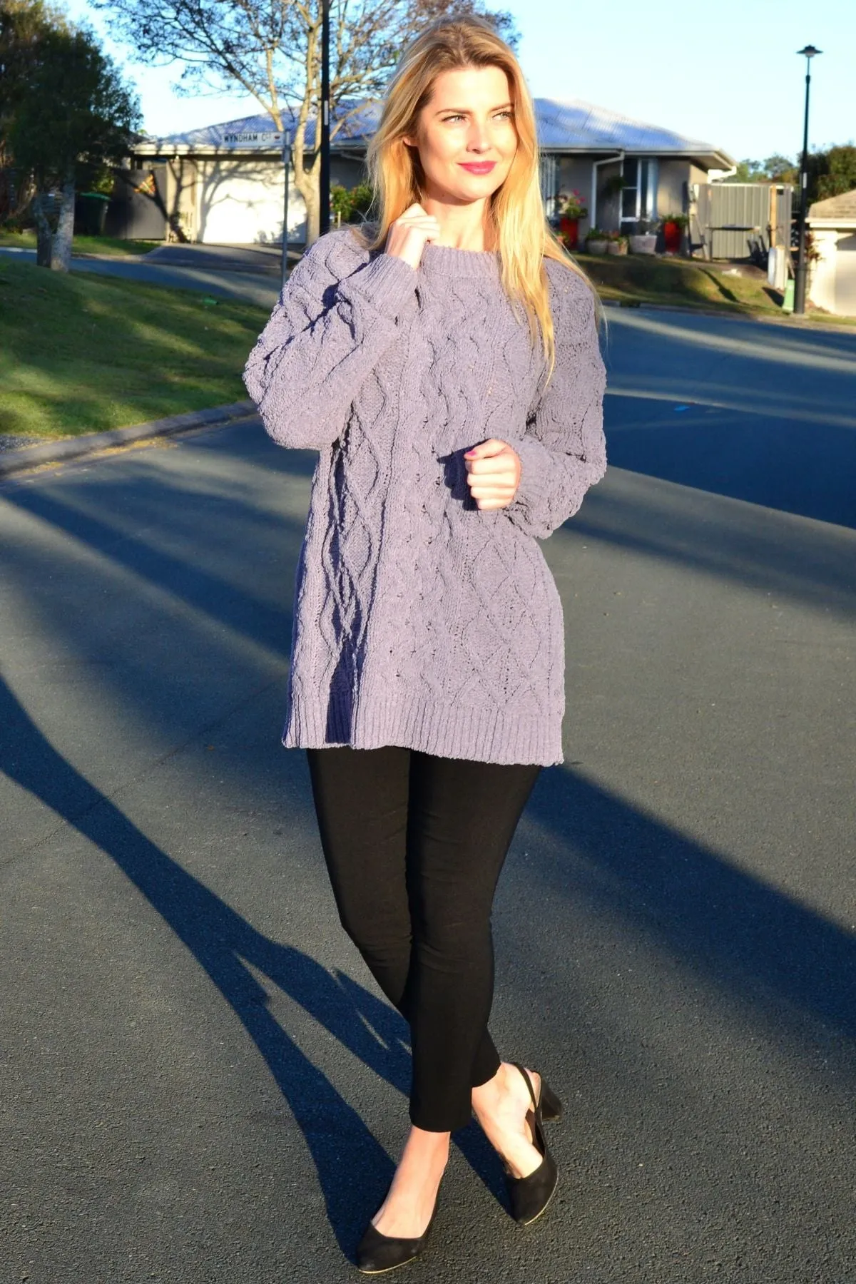 Grape Chain Stitch Knit Tunic Jumper