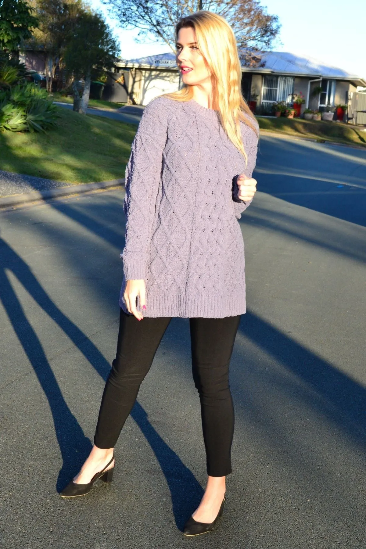 Grape Chain Stitch Knit Tunic Jumper