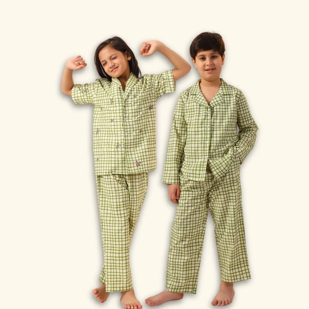 Green Checks Girls PJ Set