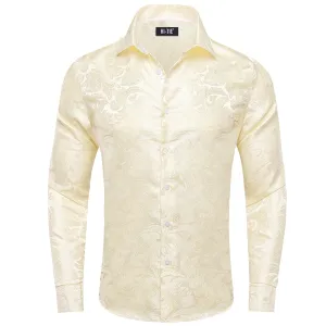 Hi-Tie Paisley Shirt Ivory Yellow Jacquard Mens Button Down Shirt