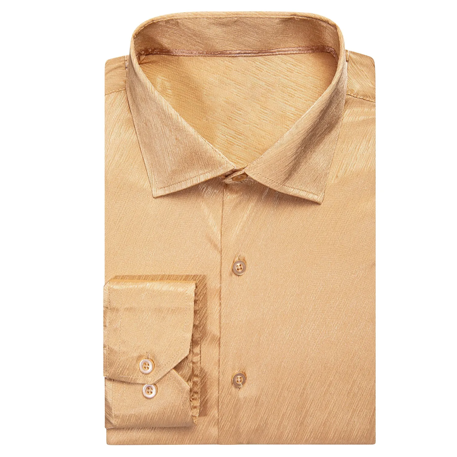 Hi-Tie Yellow Shirt Beige Solid Silk Men's Long Sleeve Dress Shirt