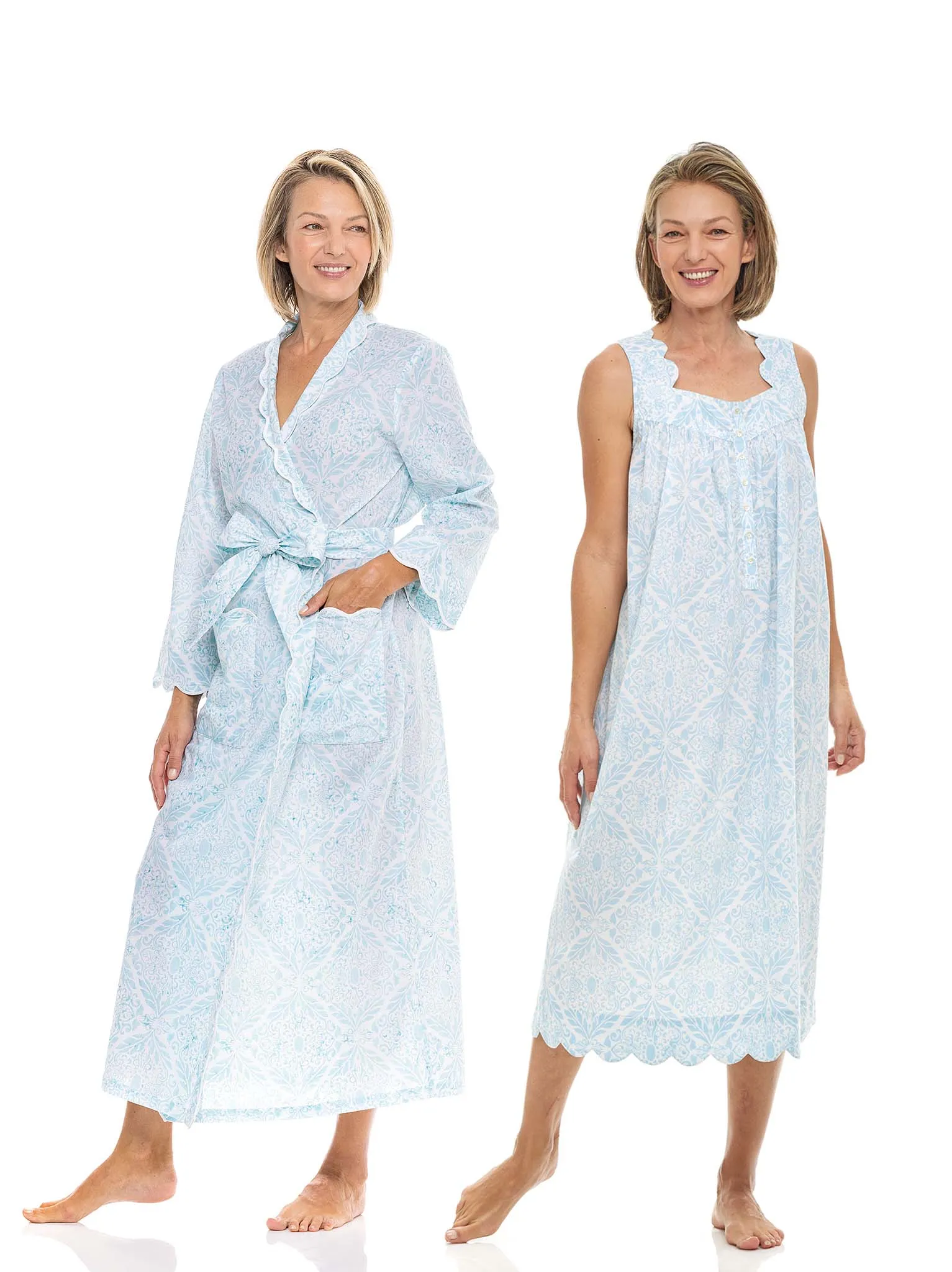 Ice Blue Filigree Bundle: Classic Robe   Gathered Nightgown