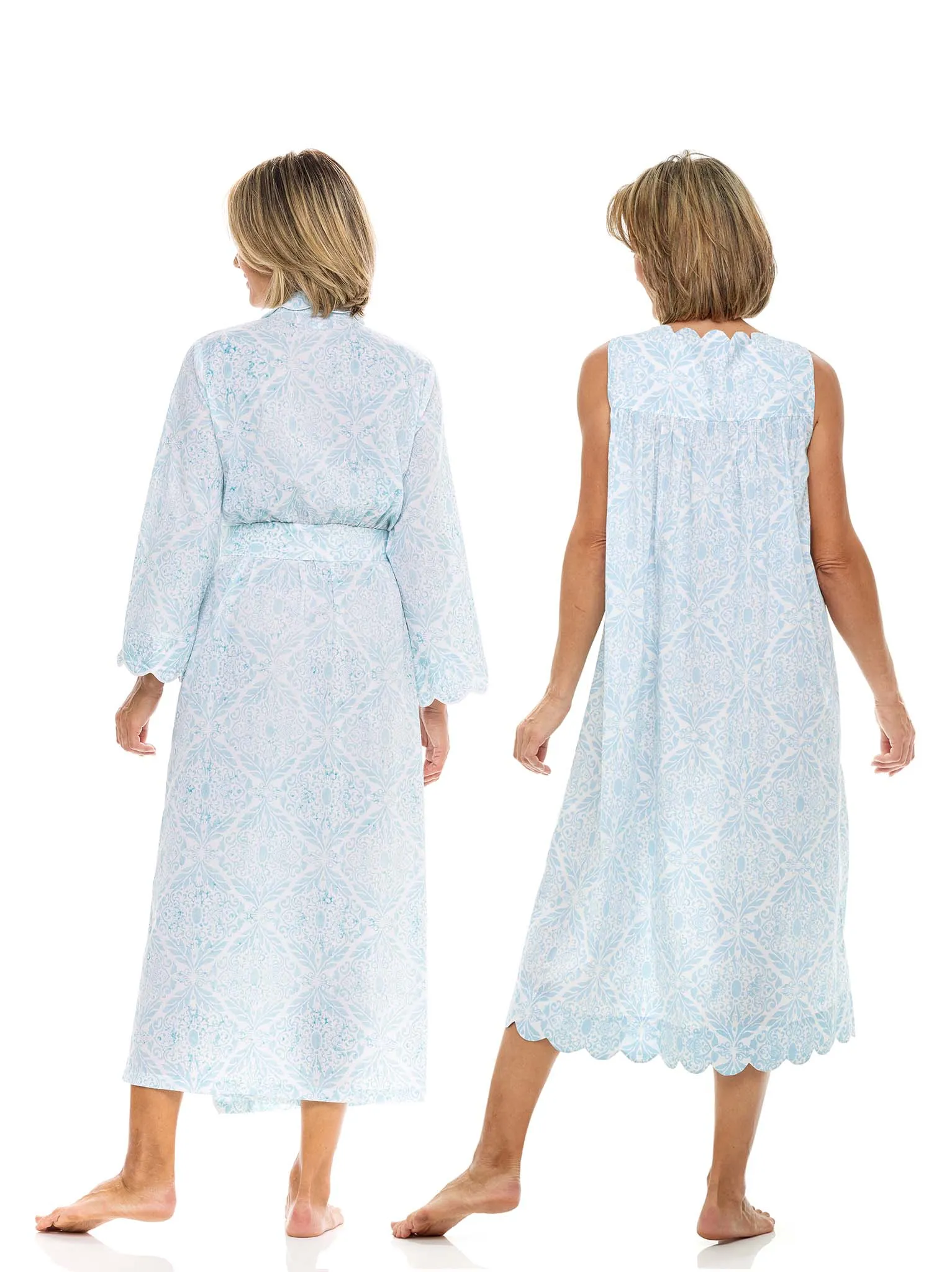 Ice Blue Filigree Bundle: Classic Robe   Gathered Nightgown