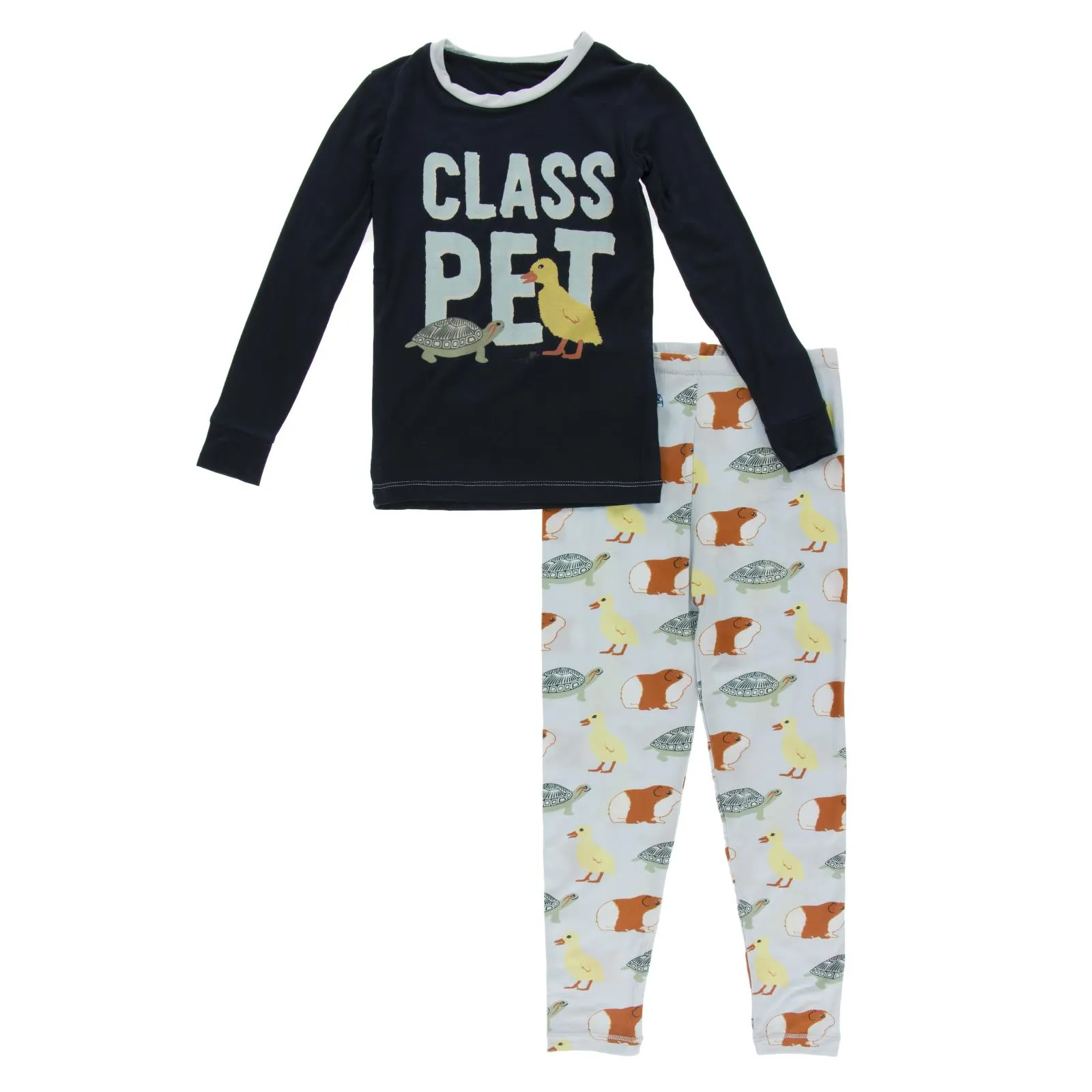 Kickee Pants Graphic Tee Long Sleeve Pajama Set - Illusion Blue Class Pet