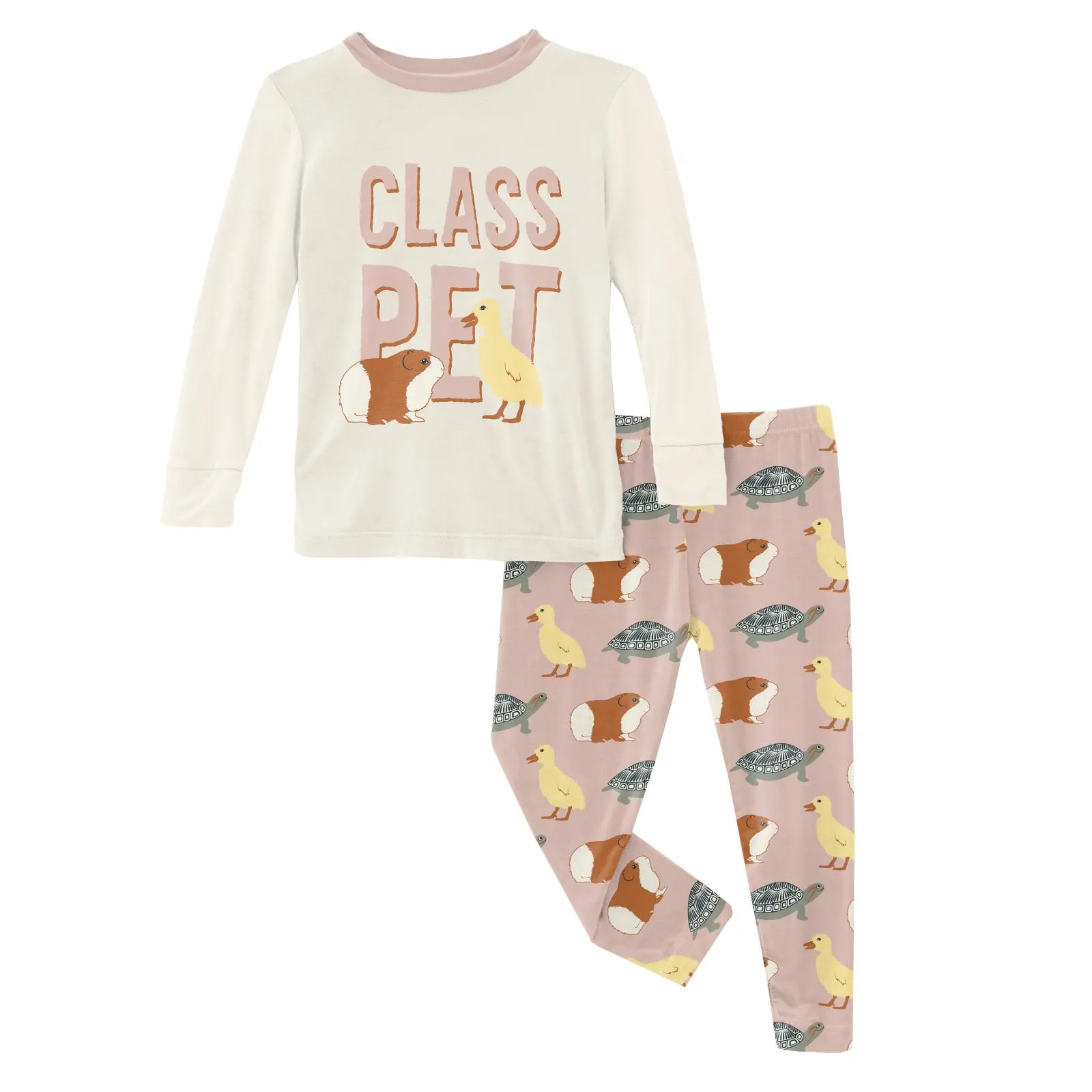 Kickee Pants Graphic Tee Long Sleeve Pajama Set - Peach Blossom Class Pet