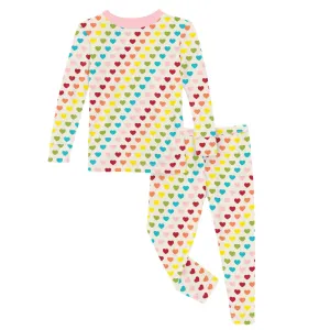 Kickee Pants Long Sleeve Pajama Set ~ Rainbow Hearts 2T