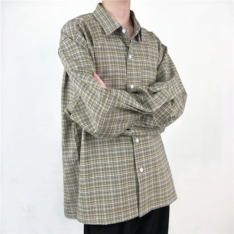 [Korean Style] 2 Colors Plaid Printing Long Sleeves Shirts