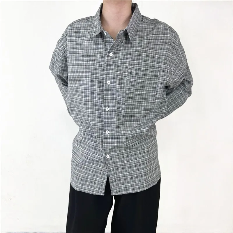 [Korean Style] 2 Colors Plaid Printing Long Sleeves Shirts