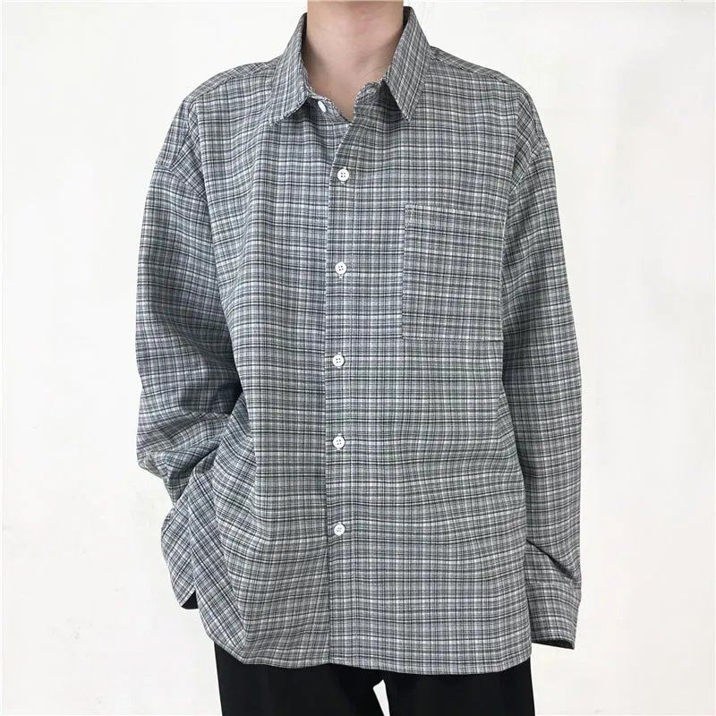 [Korean Style] 2 Colors Plaid Printing Long Sleeves Shirts