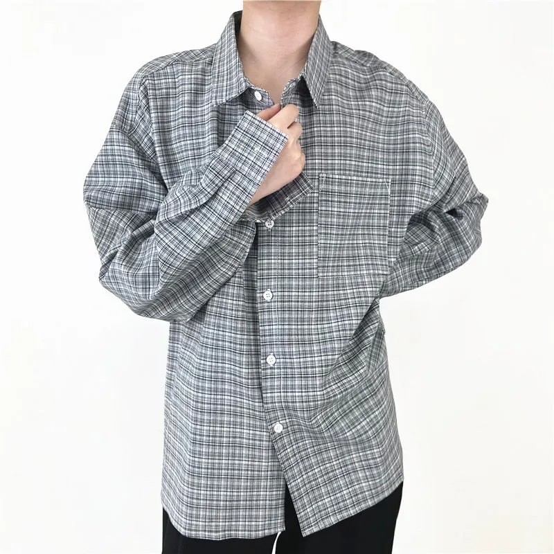 [Korean Style] 2 Colors Plaid Printing Long Sleeves Shirts