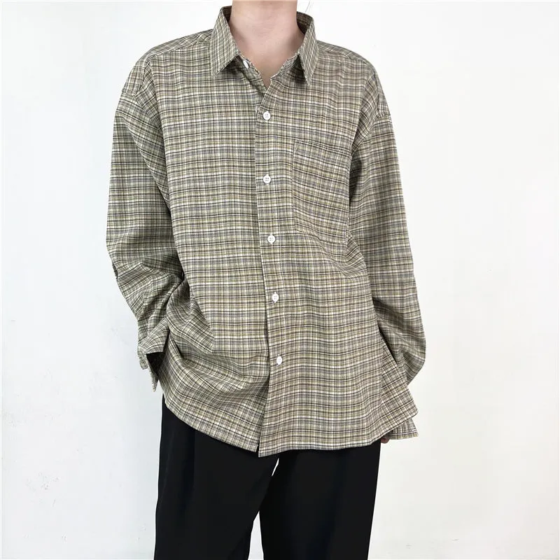 [Korean Style] 2 Colors Plaid Printing Long Sleeves Shirts