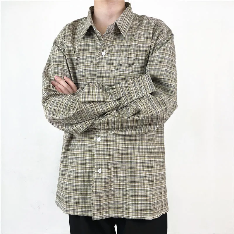 [Korean Style] 2 Colors Plaid Printing Long Sleeves Shirts