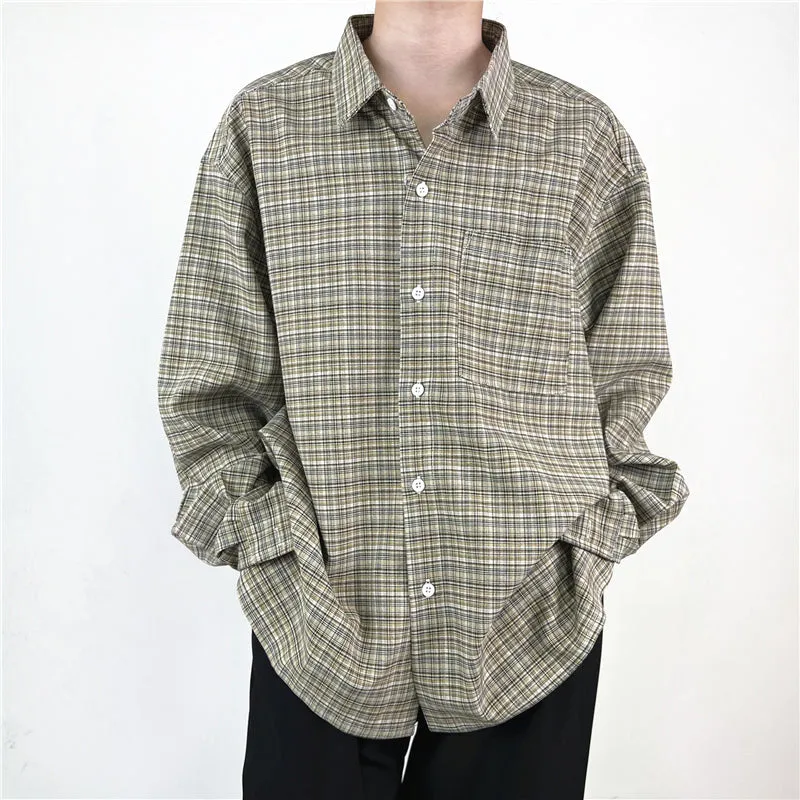 [Korean Style] 2 Colors Plaid Printing Long Sleeves Shirts