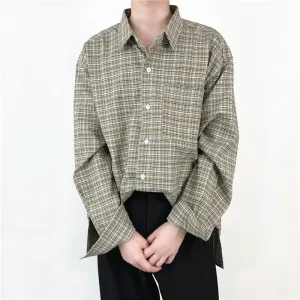 [Korean Style] 2 Colors Plaid Printing Long Sleeves Shirts