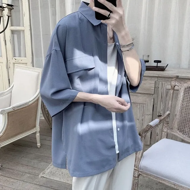 [Korean Style] 4 Colors 7-point-Sleevecut Shirts