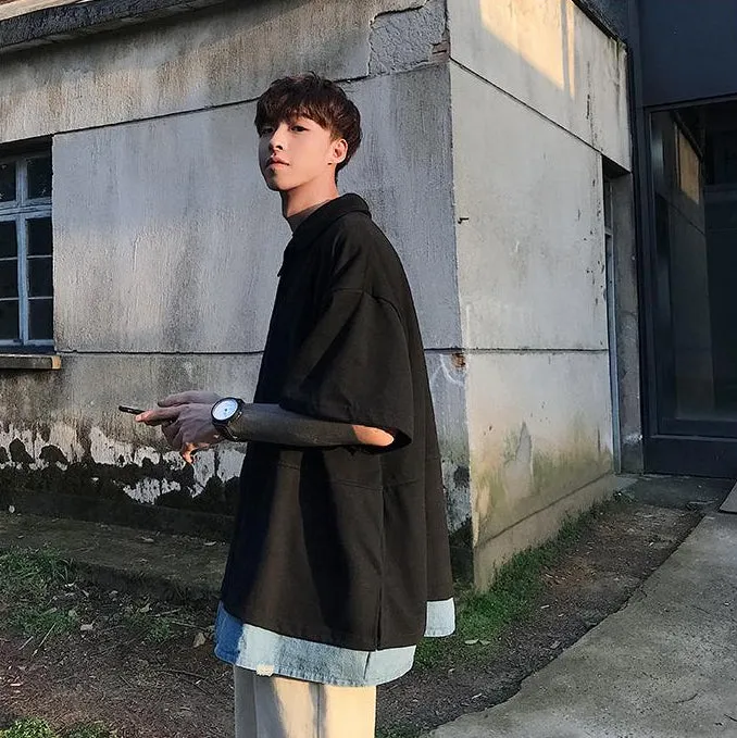 [Korean Style] Denim Layered PK T-shirts