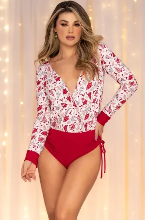 Long Sleeve Sleep Romper with Side Drawstrings