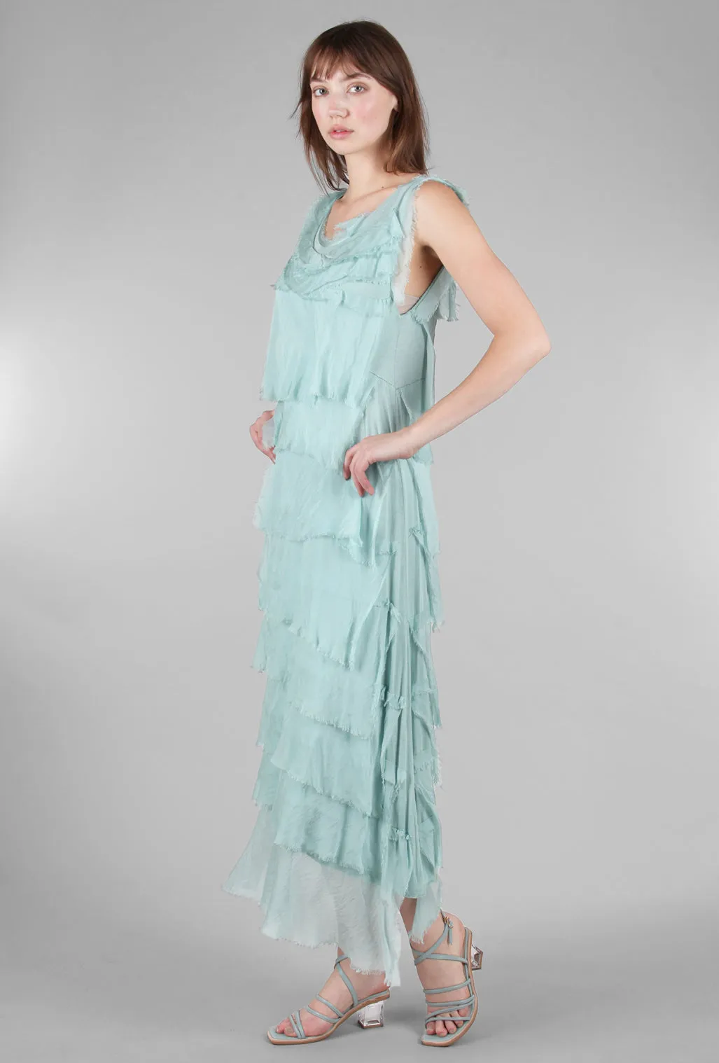 Long Tattered Tiers Dress, Seafoam