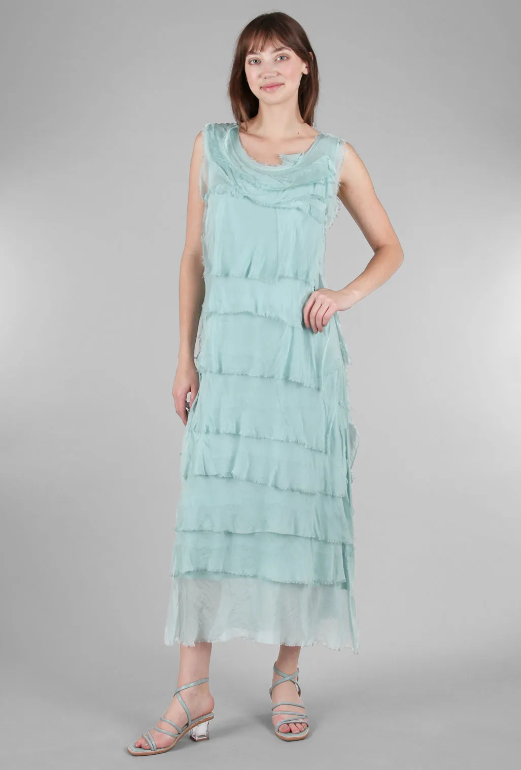 Long Tattered Tiers Dress, Seafoam