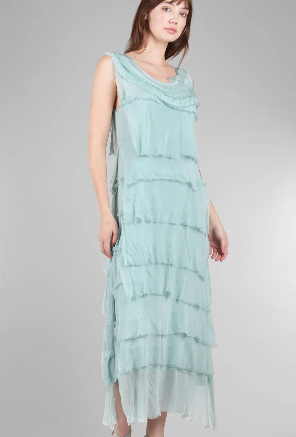 Long Tattered Tiers Dress, Seafoam