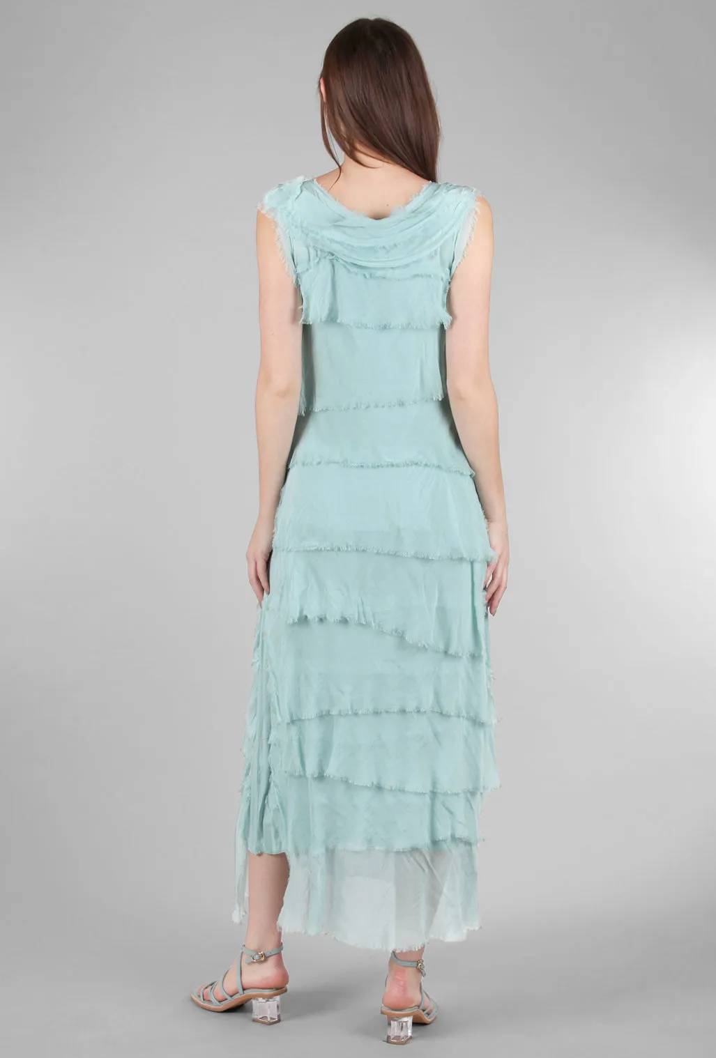 Long Tattered Tiers Dress, Seafoam