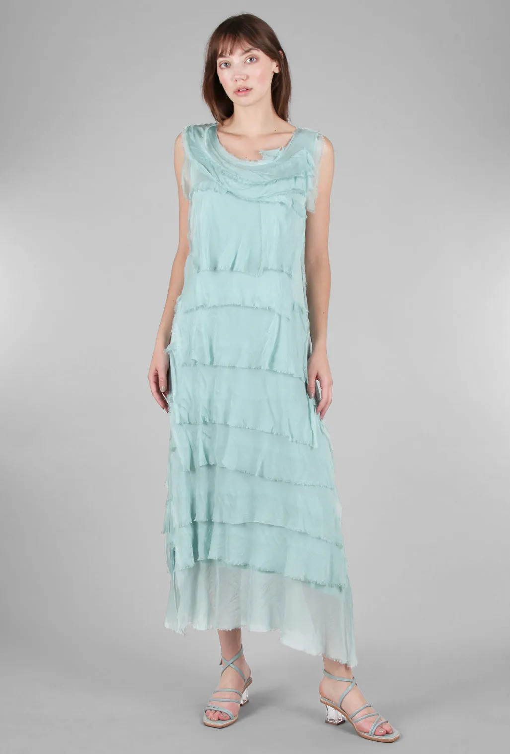 Long Tattered Tiers Dress, Seafoam