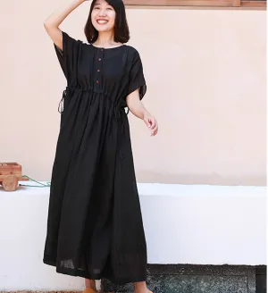 Loose Style Linen Summer long Women Dresses Short Sleeve 90423 YOU