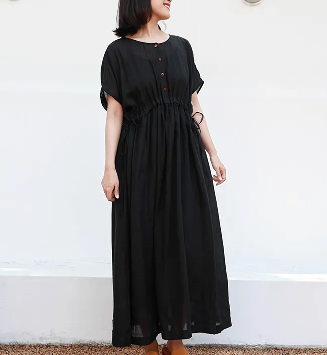 Loose Style Linen Summer long Women Dresses Short Sleeve 90423 YOU