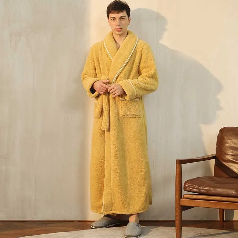 Luxurious Men's Bathrobe Comfort Cotton Velvet Nightgown High Water Absorbency Bathrobe Kimono Robe