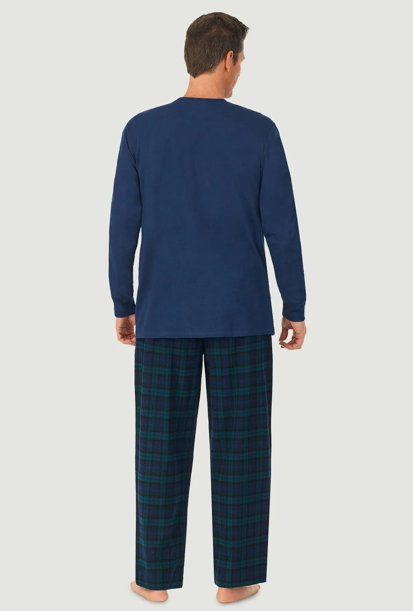 Men's Black Watch Plaid Knit & Flannel PJ Set