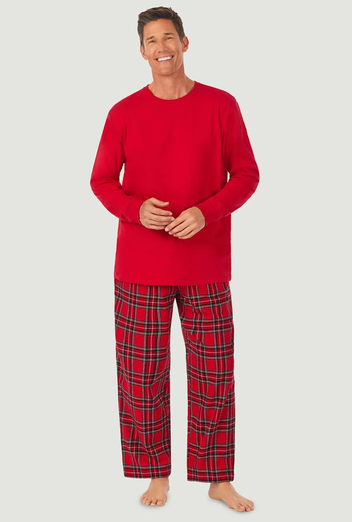 Mens Red Tartan Knit & Flannel Pj Set