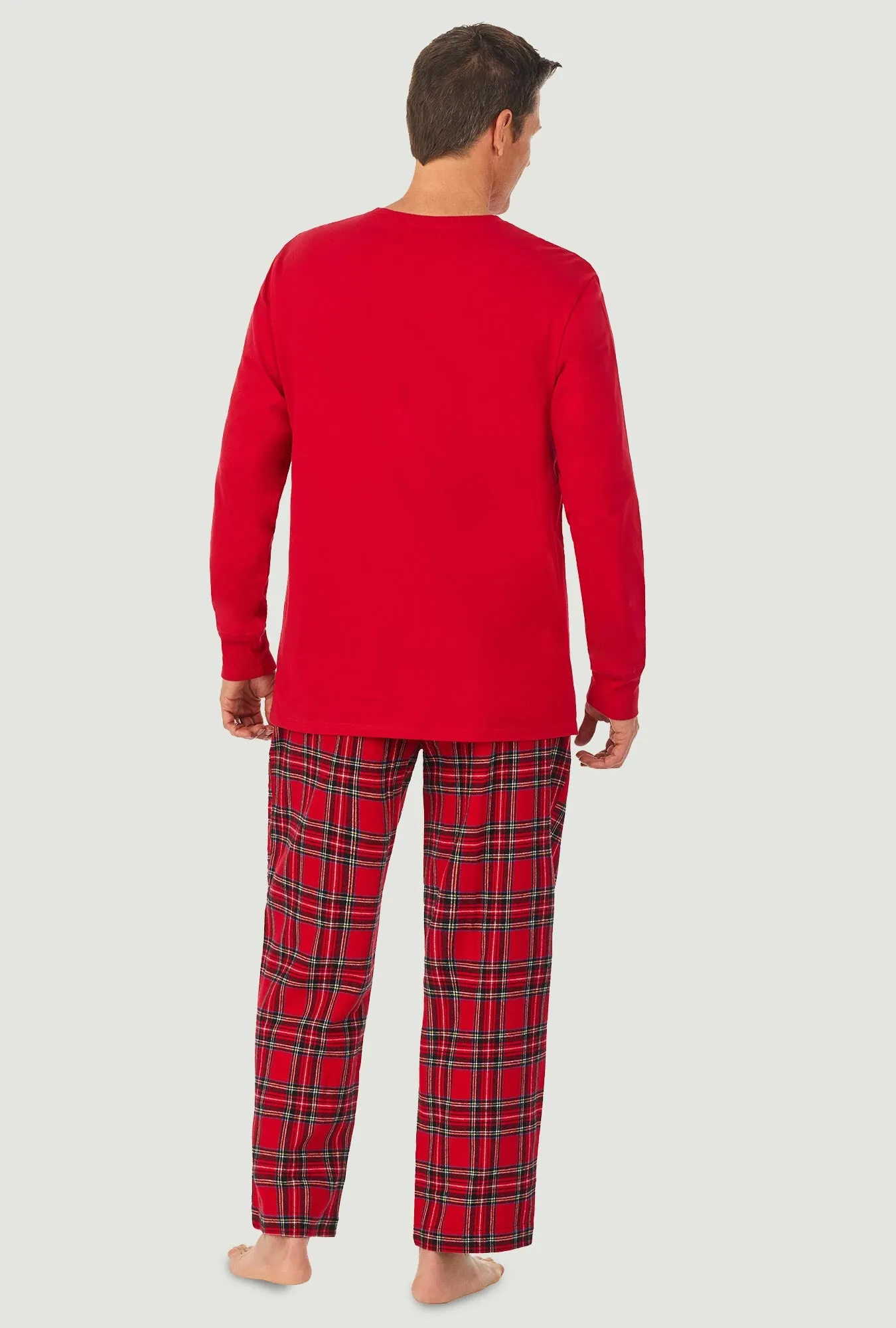 Mens Red Tartan Knit & Flannel Pj Set