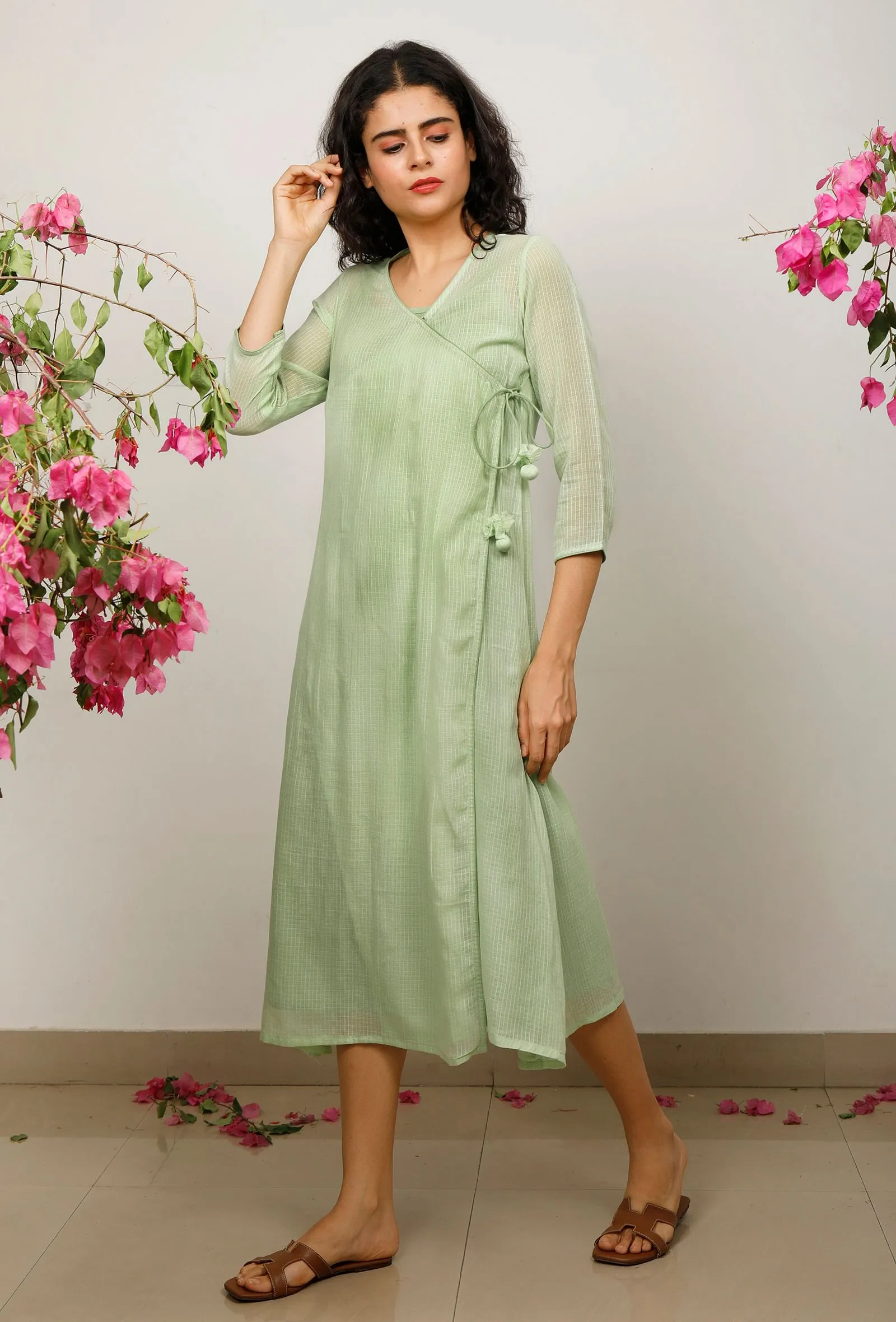 Mint Green Cotton Kota wrap around dress