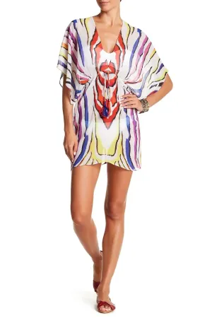 Multi Colored Sheer V-Neck Kaftan Cover Up