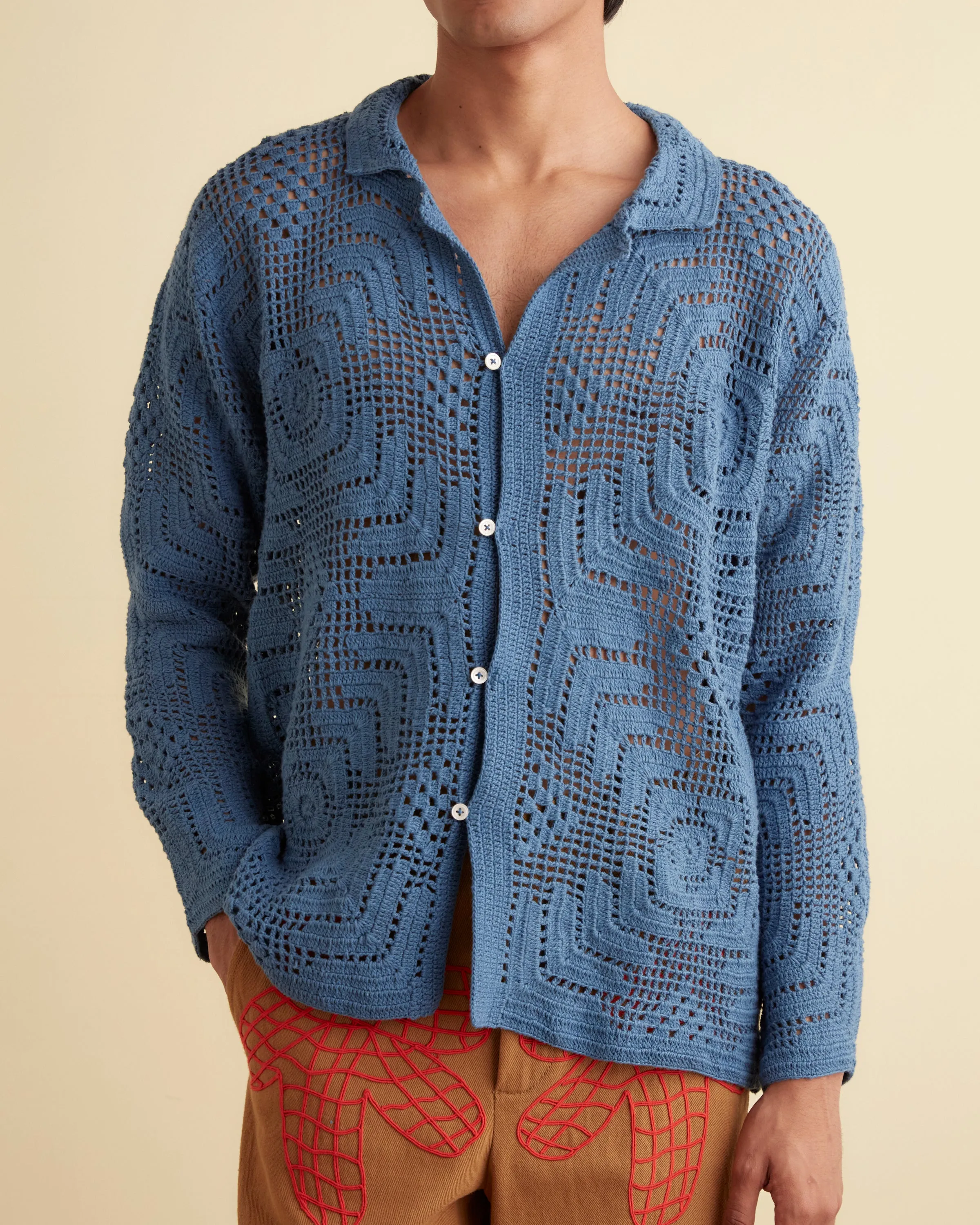 Overdye Crochet Shirt - Petrol