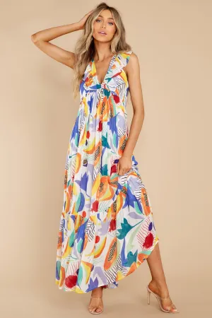 Papaya Yellow Ruffle V-Neck Maxi Dress