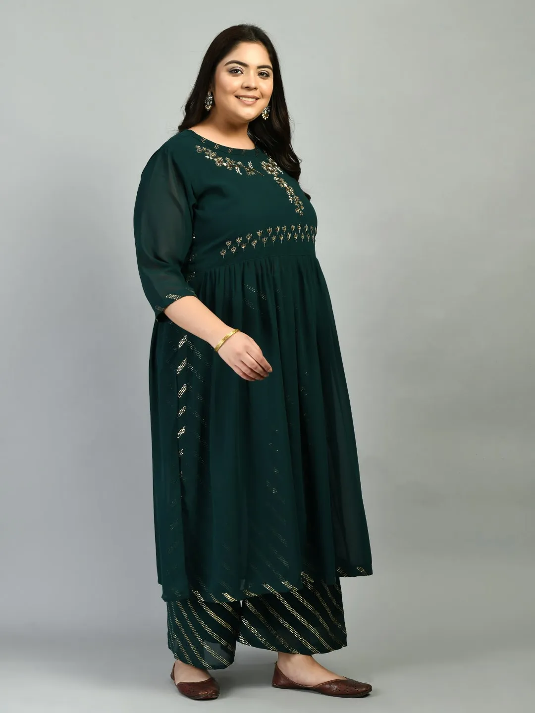 Plus Size Zinnia Bottle Green Nyraa Kurta Set