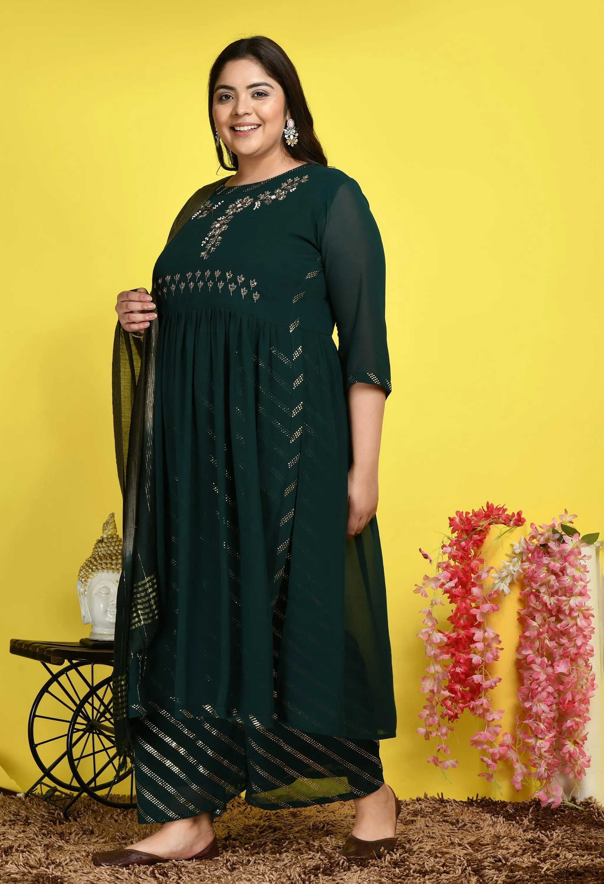 Plus Size Zinnia Bottle Green Nyraa Kurta Set