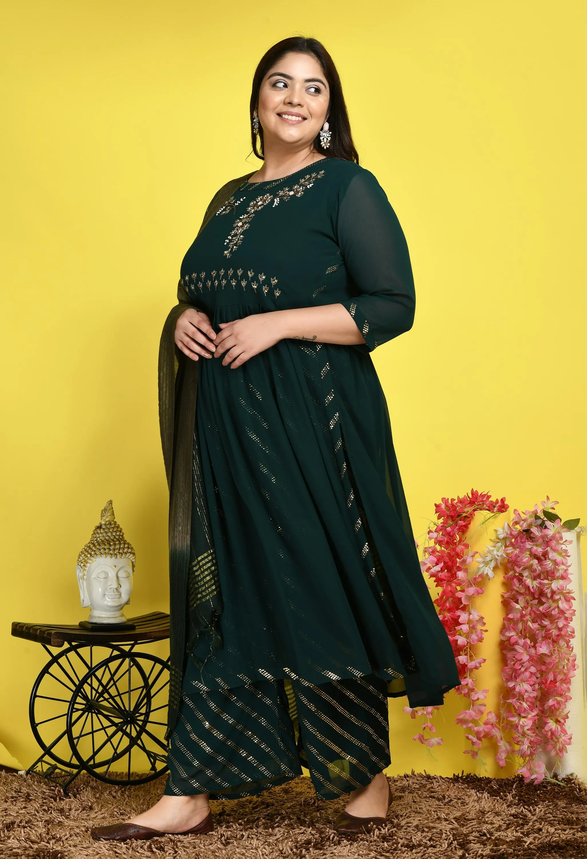 Plus Size Zinnia Bottle Green Nyraa Kurta Set