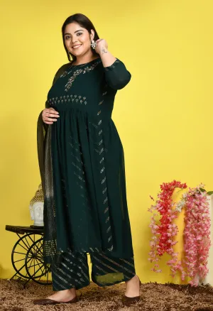 Plus Size Zinnia Bottle Green Nyraa Kurta Set