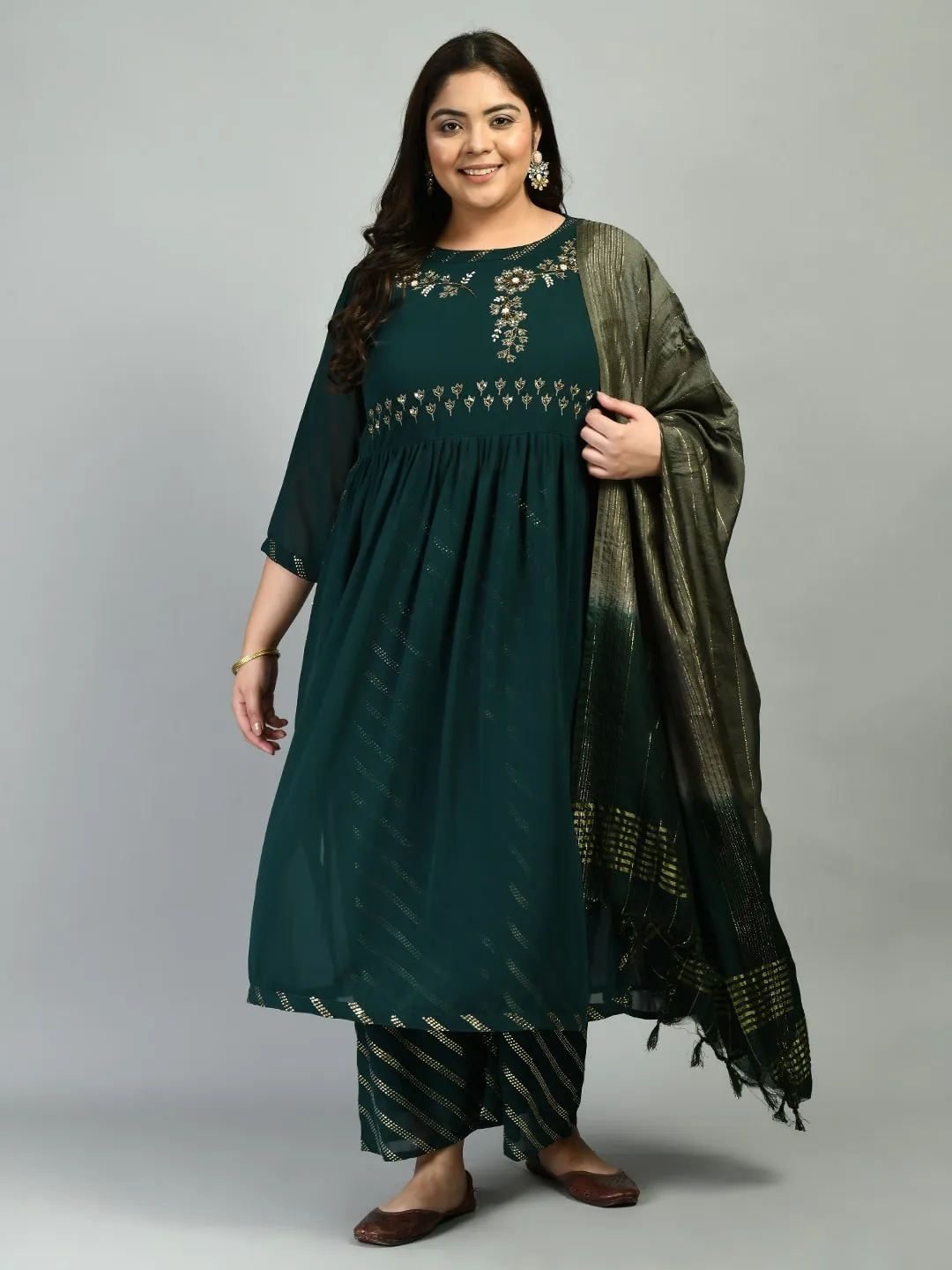 Plus Size Zinnia Bottle Green Nyraa Kurta Set