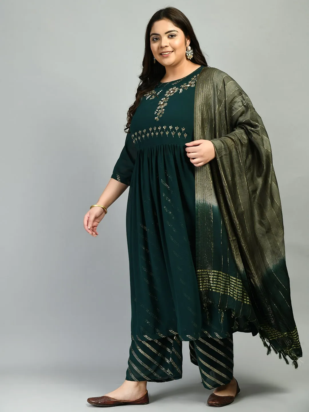 Plus Size Zinnia Bottle Green Nyraa Kurta Set