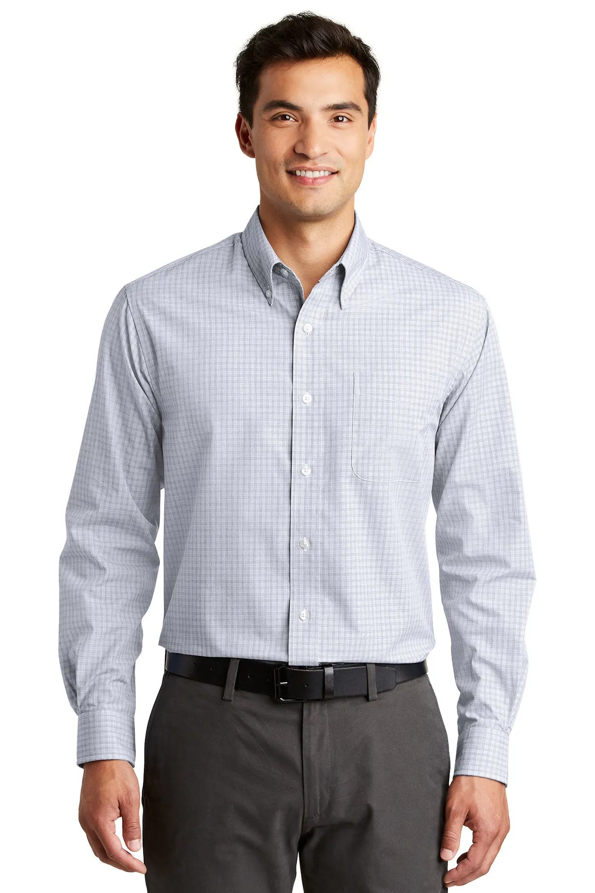 Port Authority Plaid Easy Care Custom Shirts, White