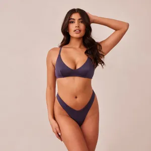 Ribbed Triangle Bra  - Charcoal Blue