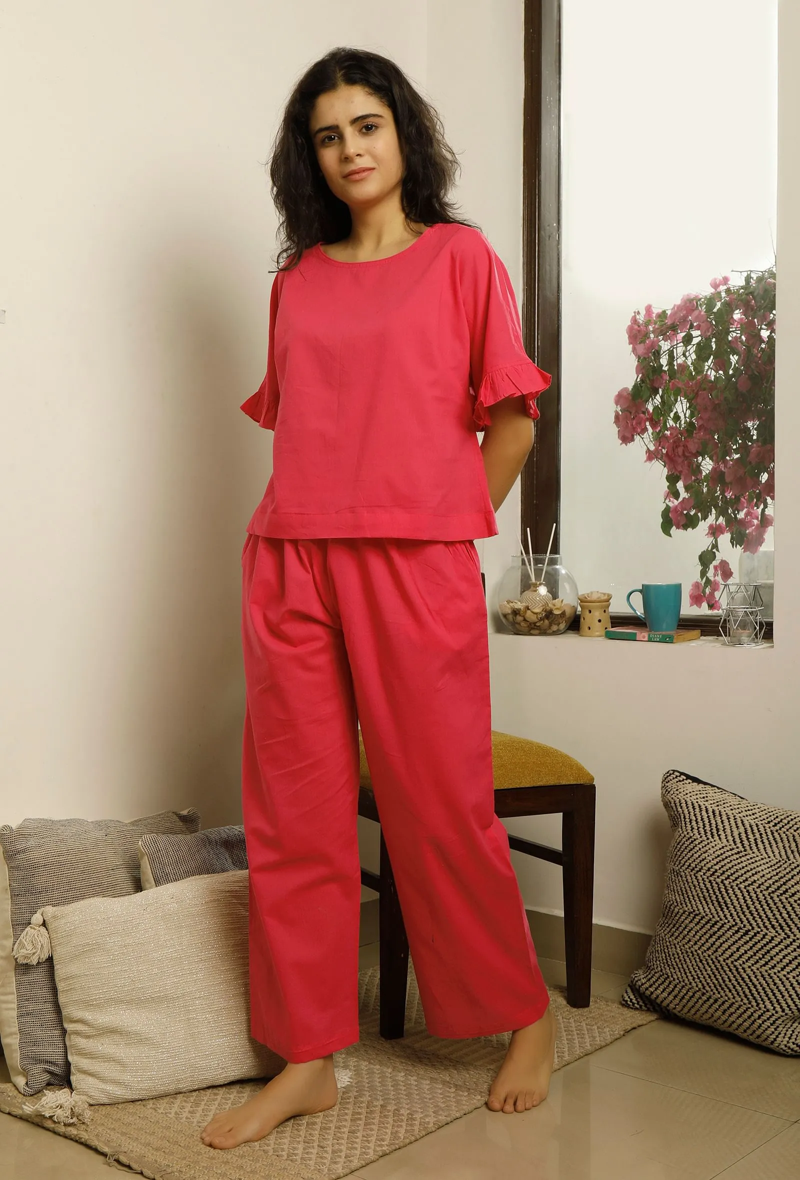 Set of 2 : Pink Cotton Top and Pajama