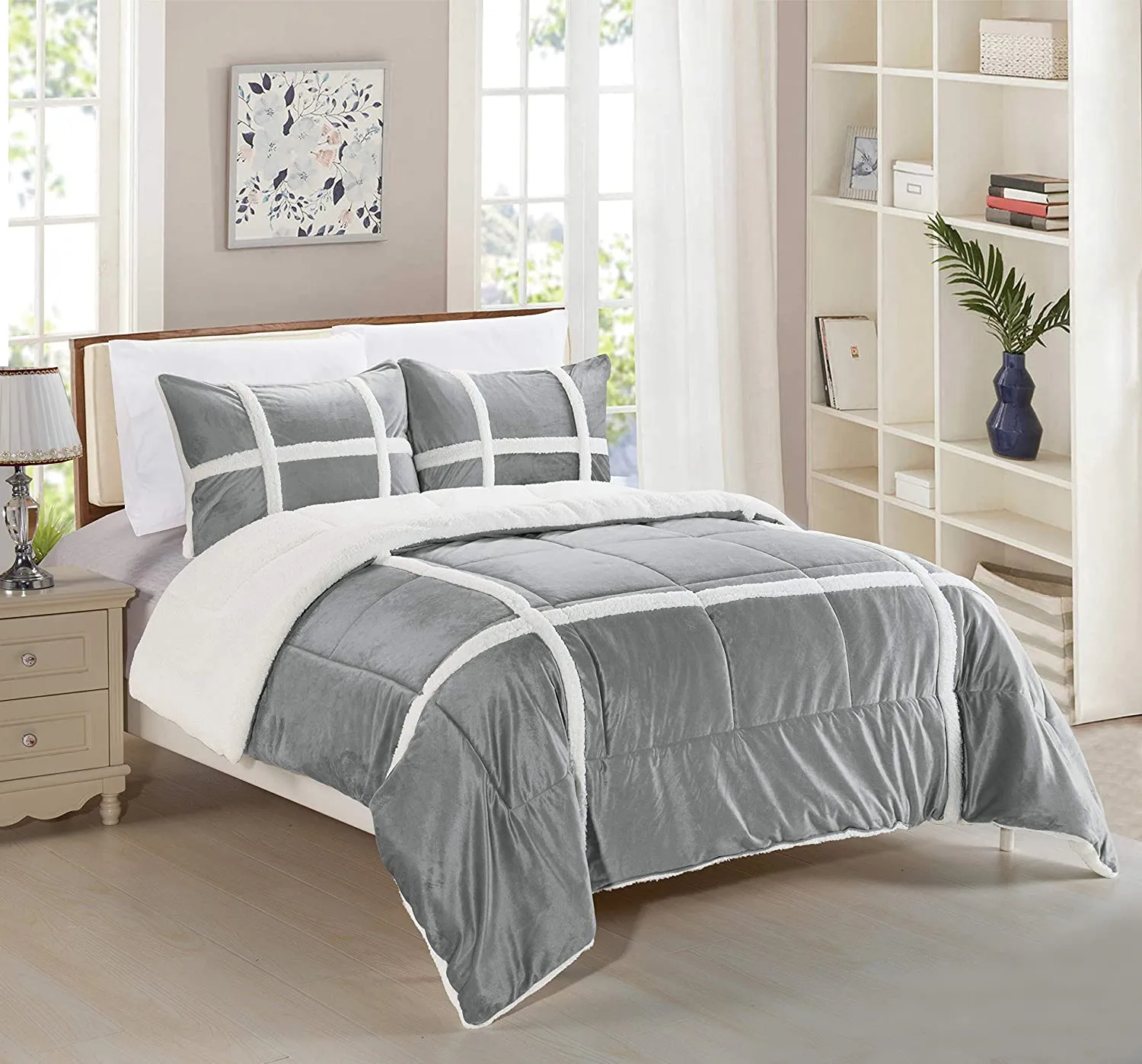 Softest Coziest Sherpa Premium Quality Down Alternative Micro-Suede 3 pcs Reversible Comforter Set