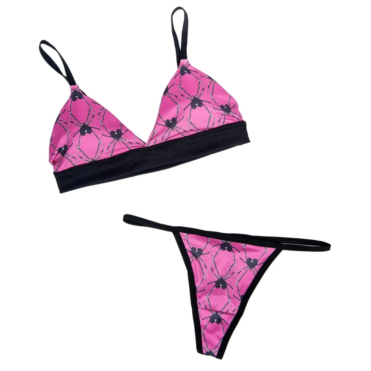 Spider Hearts Pink Thong And Bra Set